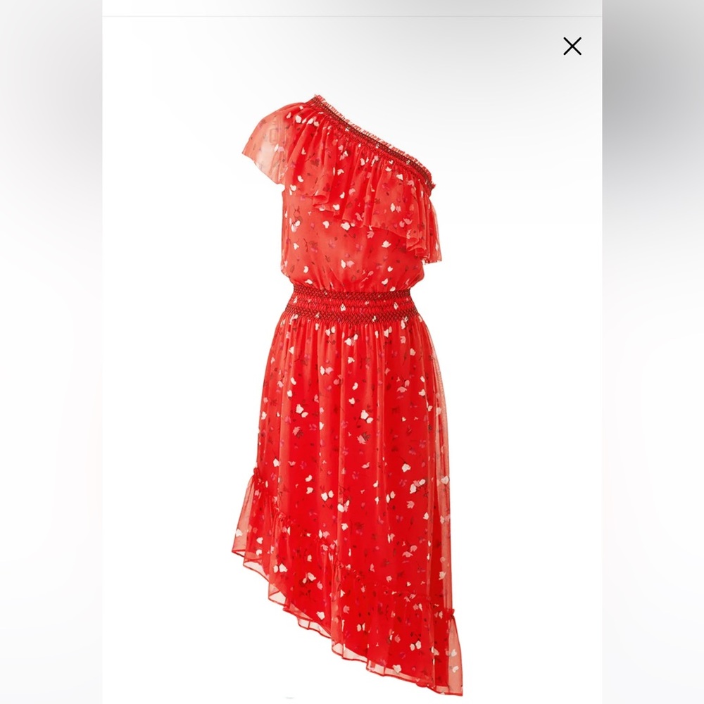 Joie Red Floral Hafsa Dress Medium Silk One Shoulder Ruffle Asymmetrical